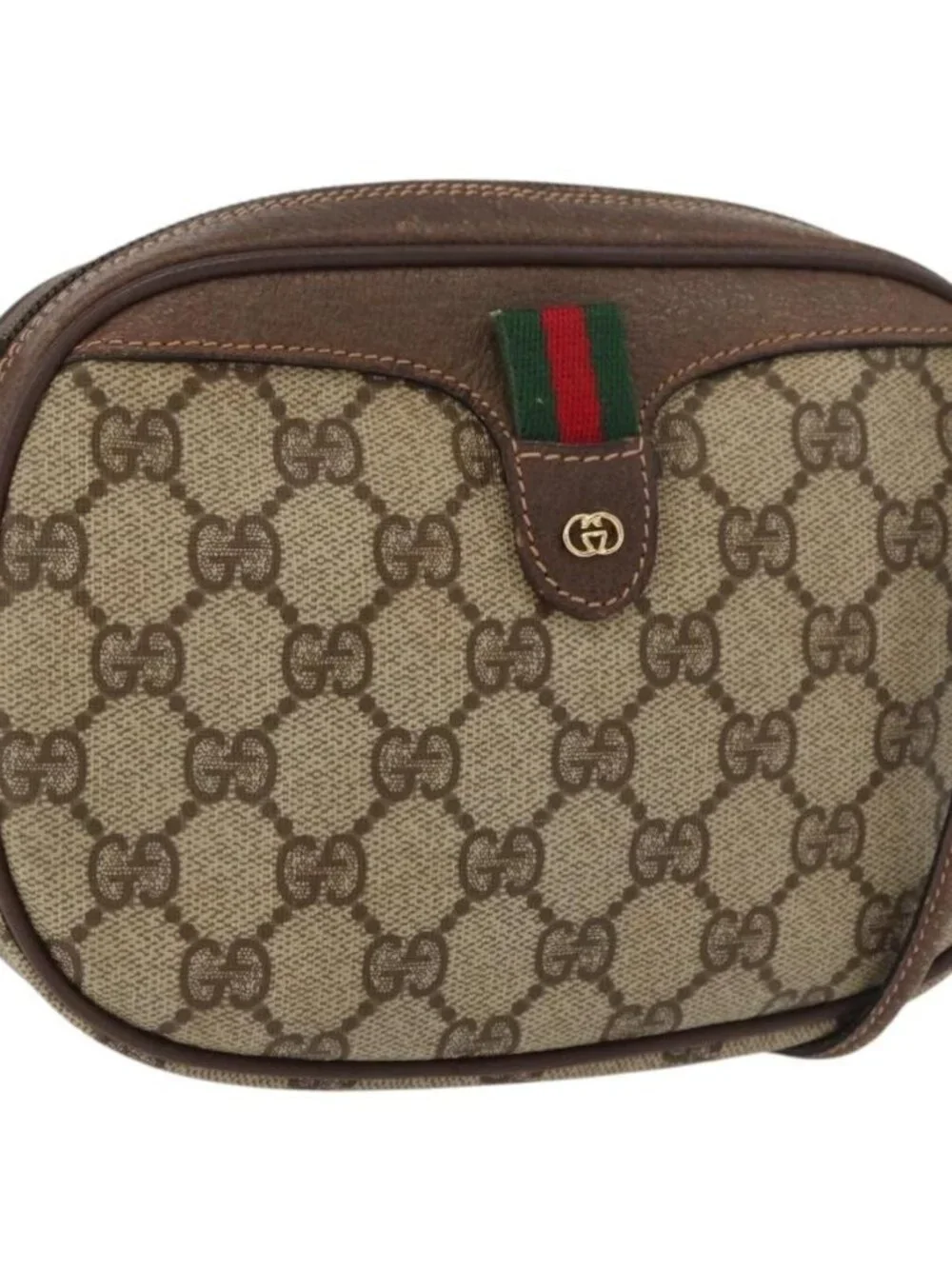 GUCCI GG Supreme Web Sherry Line Bag PVC Beige Gold 007 58 6112 Auth 176401
